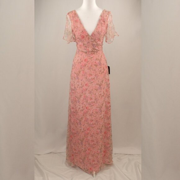 Lulus Dresses & Skirts - Lulu's Dreamiest Desires Floral Flutter Sleeve V-neck Maxi Dress, Pink, Small